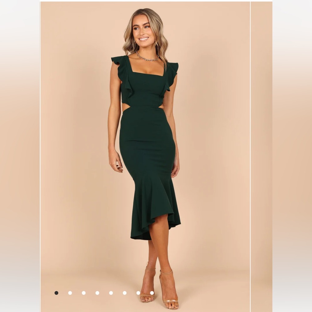 Petal & Pup Emerald Green Ruffle High-Low Midi Dress